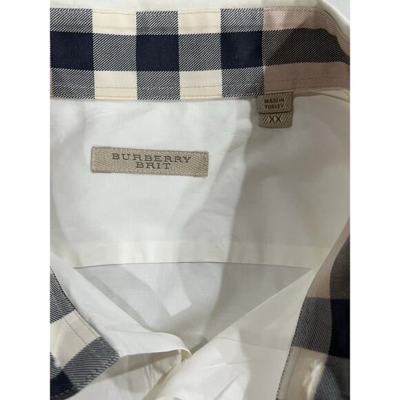 Burberry Brit Men’s Cream Long Sleeve Button Shirt xxl Nova Check Collar Cuff - Picture 5 of 8